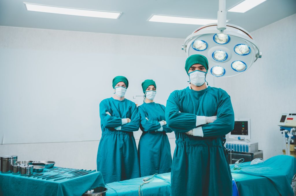 professional surgery team in the operating room, urgent surgery